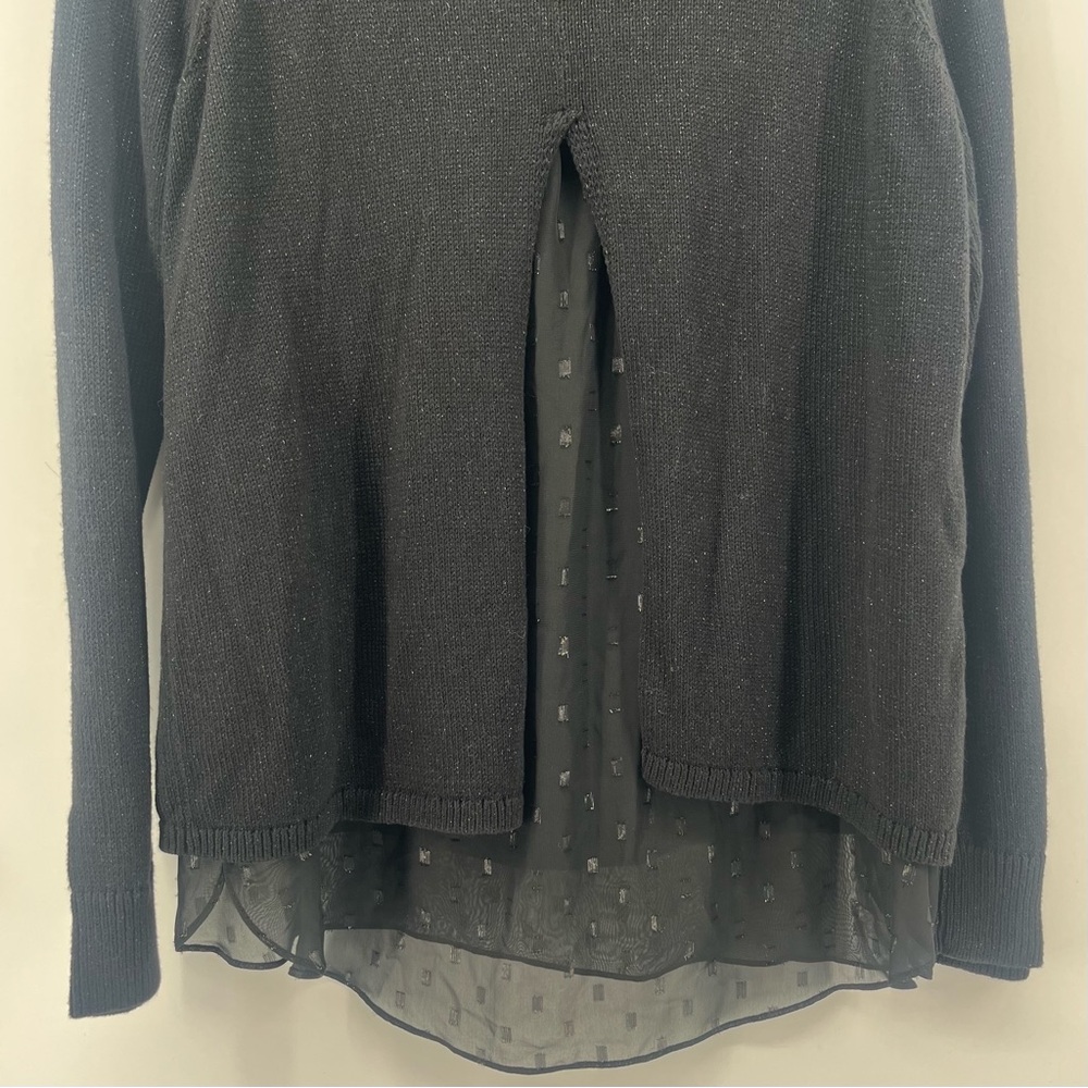 Lucky Brand Black Mixed Material Split Back Top Layered Look Women's Size Large - Picture 5 of 7